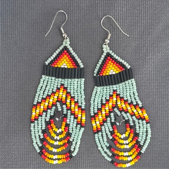 Tribal Earrings Seed Bead Handmade Multicolor Native American Boho Dangle 3” USA - Picture 14 of 16